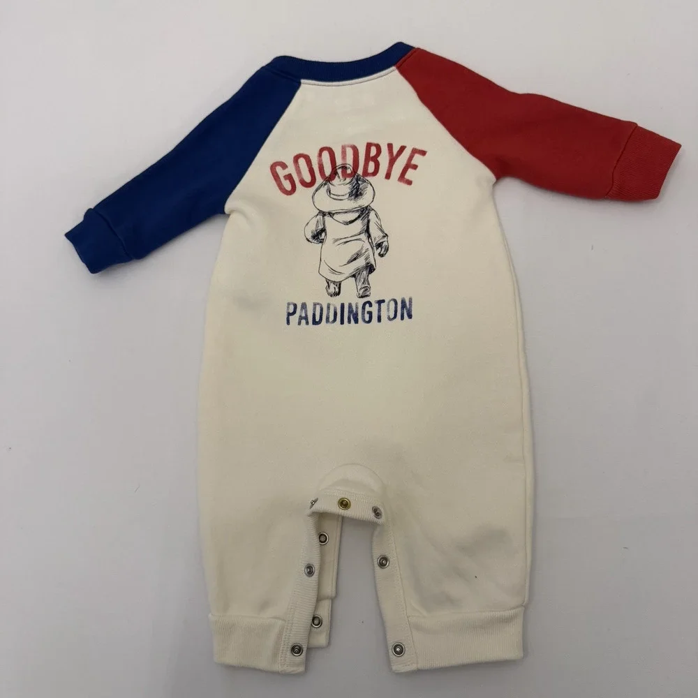 Baby Gap Paddington Bear Romper Long Sleeve 0-3 Months Snaps Red Blue & Ivory